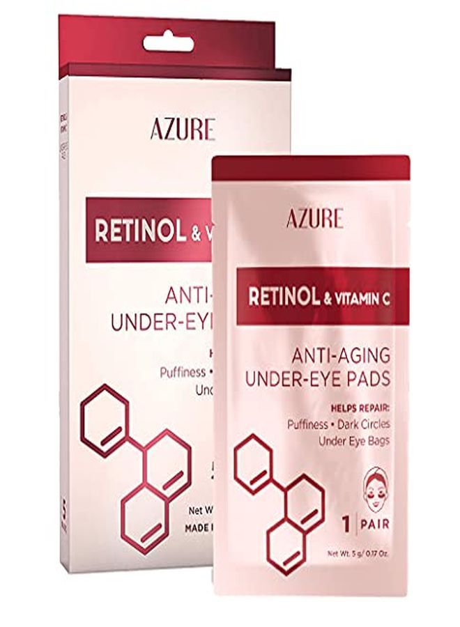 Azure Retinol & Vitamin C Anti Aging Under Eye Mask Patches Hydrating & Refreshing | Reduces Under Eye Bags & Puffiness | Reduces Fine Lines, Creases & Wrinkles | Made In Korea 5 Pairs