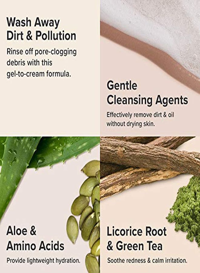Defense Hydrating GelToCream Facial Cleanser With Green Tea Licorice Aloe & Soy AntiPollution And Free Radical Damage Protection For All Skin Types 6.7 Ounce Bottle