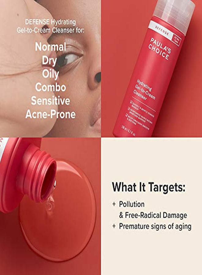 Defense Hydrating GelToCream Facial Cleanser With Green Tea Licorice Aloe & Soy AntiPollution And Free Radical Damage Protection For All Skin Types 6.7 Ounce Bottle