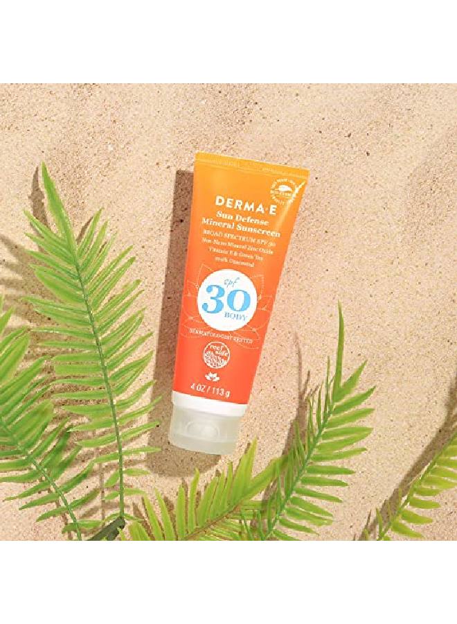 Derma E Sun Defense Mineral Sunscreen Spf 30 Body Broad Spectrum Sun Cream Fragrance Free Zinc Oxide And Titanium Dioxide Aging Reducing Protection 4 Oz