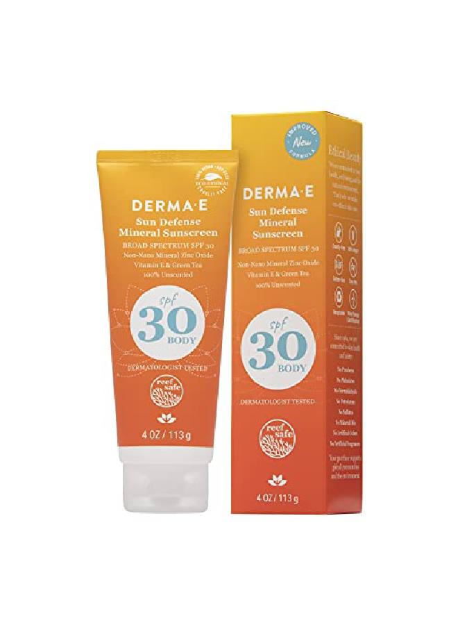 Derma E Sun Defense Mineral Sunscreen Spf 30 Body Broad Spectrum Sun Cream Fragrance Free Zinc Oxide And Titanium Dioxide Aging Reducing Protection 4 Oz