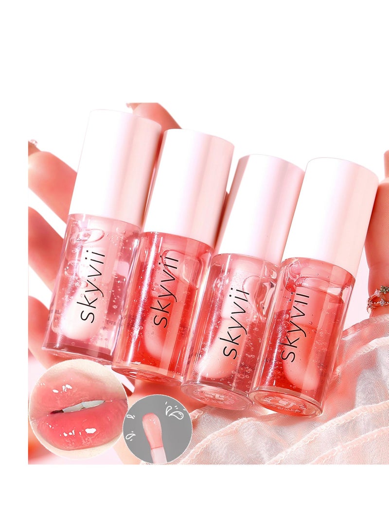 4PCS Moisturizing Plumping Lip Glow Oil Set, Fruit-Flavored Lip Balm, Moisture Shine Lip Gloss Nourish Lip Care for Women