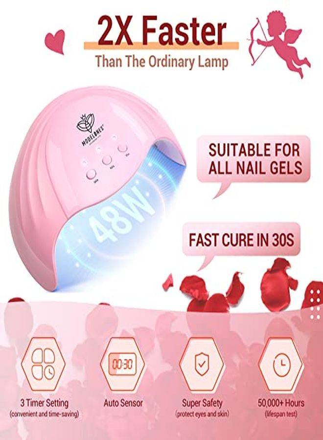 Gel Nail Polish Kit With 48W Nail Lamp - 7 Red Nude Colors Gel Nail Polish Set, No Wipe Base Top Coat, Nail Primer, Nail Art Decorations, Manicure Tools, Diy Starter Kit Ideal Gift For Her
