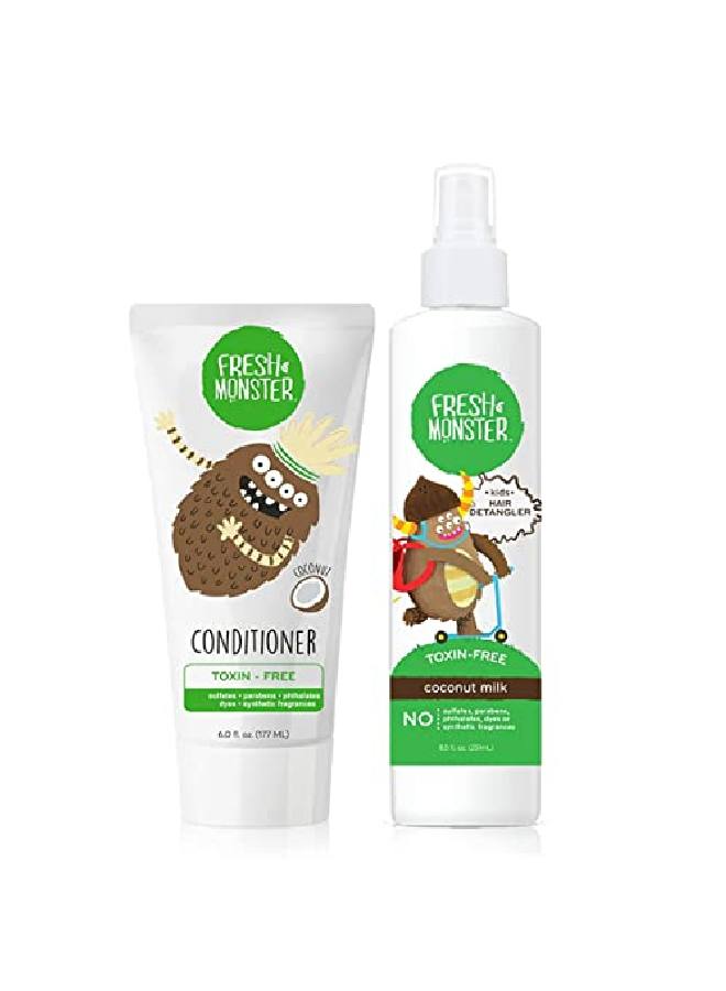 Kids Hair Detangling Bundle ; 85 Oz Detangler & 6 Oz Conditioner ; No Toxins ; Hypoallergenic ; Natural Conditioner ; Detangling Spray ; Coconut