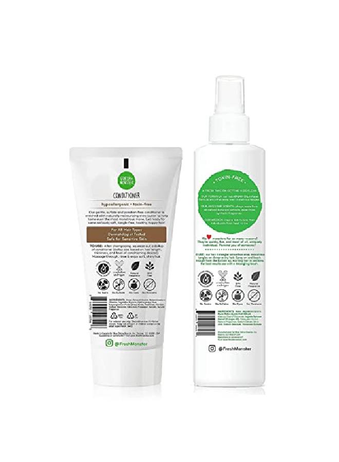 Kids Hair Detangling Bundle ; 85 Oz Detangler & 6 Oz Conditioner ; No Toxins ; Hypoallergenic ; Natural Conditioner ; Detangling Spray ; Coconut