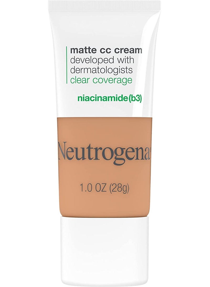 Neutrogena Clear Full Coverage Flawless Matte CC Cream, Face Makeup with Niacinamide, Paraben & Phthalate Free, Wheat, 1 Fl Oz