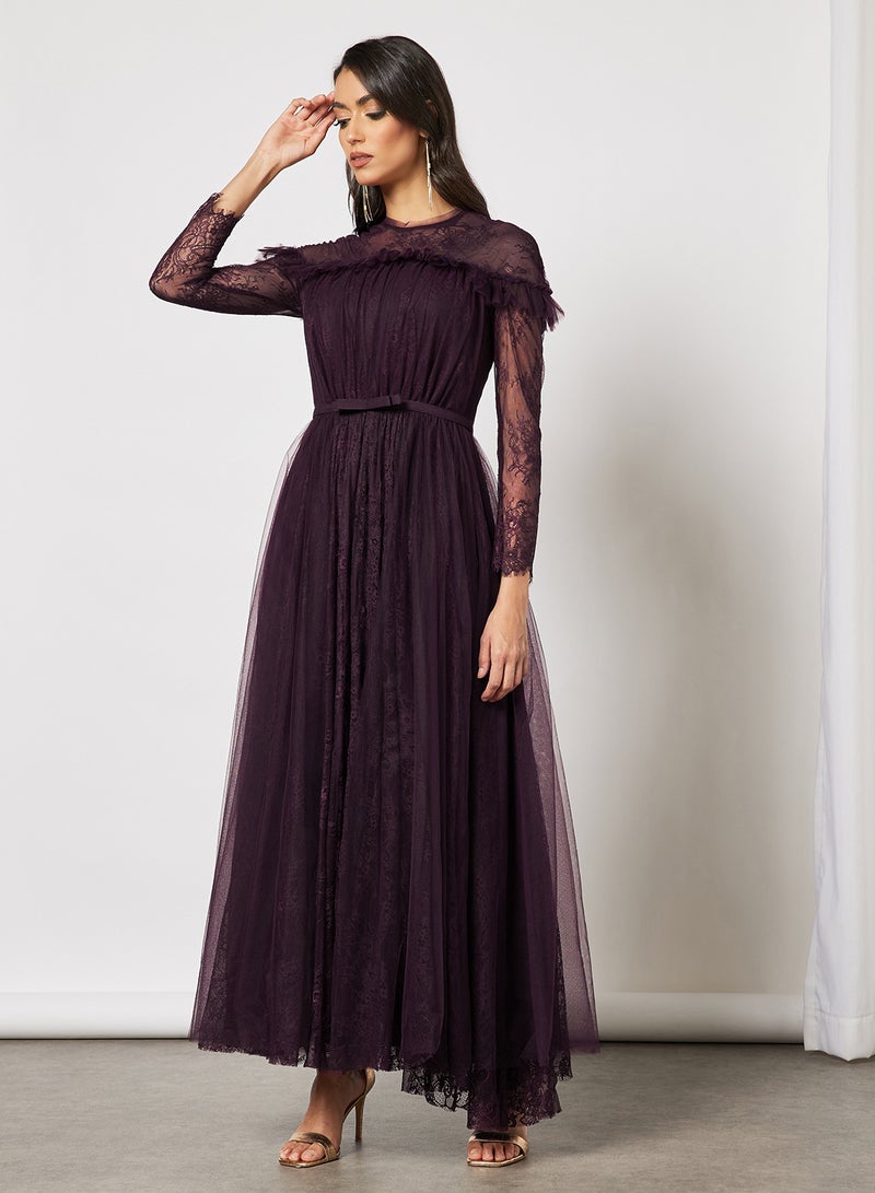 Mesh Overlay Lace Dress Purple