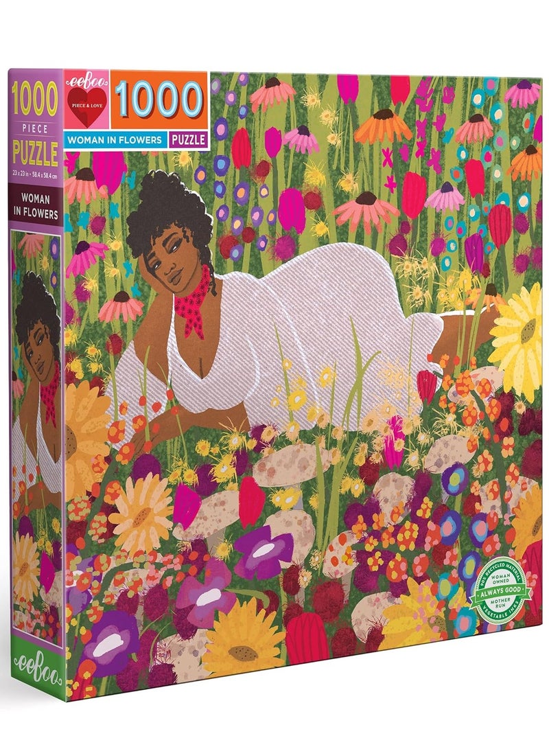 eeBoo Piece and Love Woman in Flowers 1000 Piece Square Jigsaw Puzzle, Multi, 1 ea (PZTWFL)