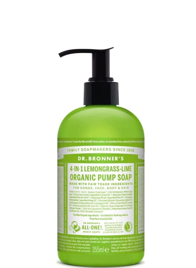 Organic lemongrass lime sugar soap organic pump soap for home and body  355ml
