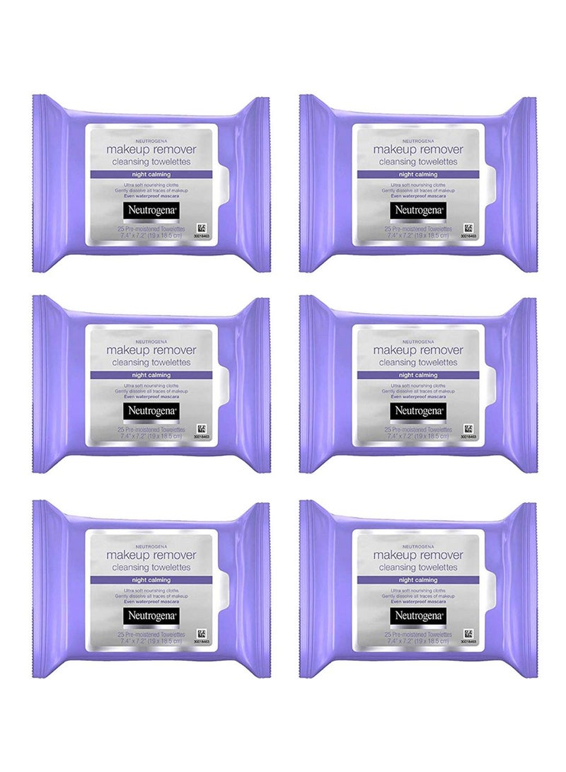 Pack Of 6 Night Calming Makeup Remover Cleansing Towelette White 7.4 x 7.2inch