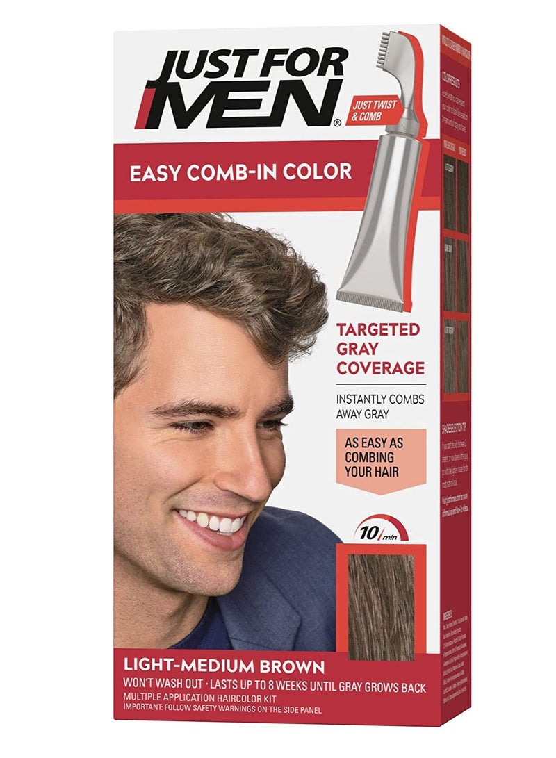 Just For Men Easy Comb In Color Hair Coloring for Men with Comb Applicator Light Medium Brown A30