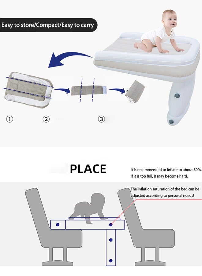 Inflatable Airplane Bed for Kids Baby Travel Plane Bed with Hand Pump Kids Bed Fits Most Airplane Seats Car Seat for Convenient Toddler Travel Seat Belt and Carry Bag