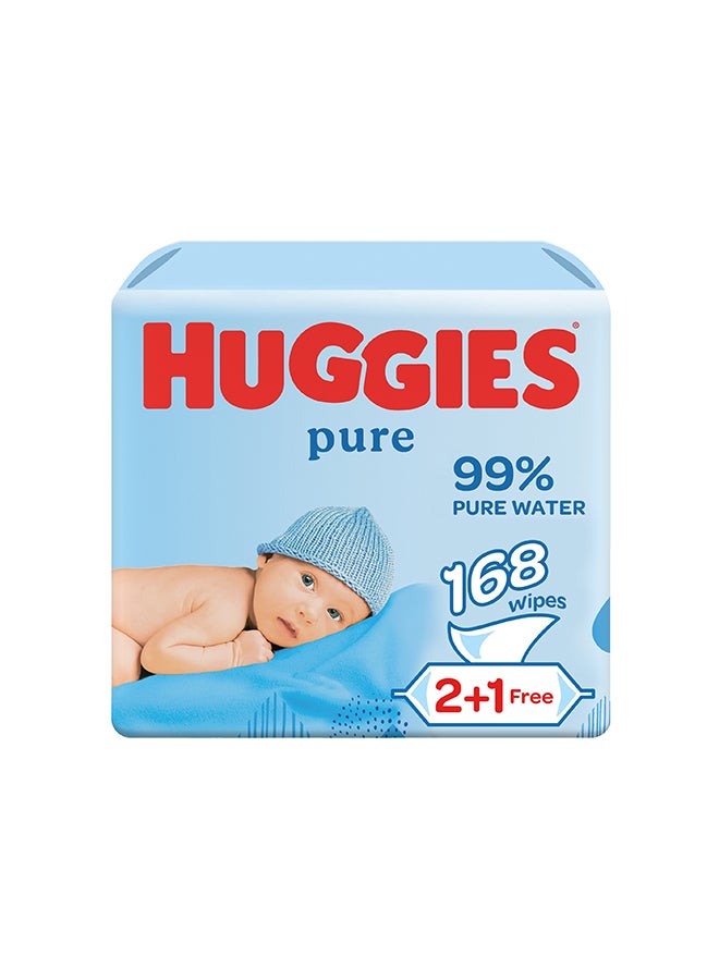 Pure Baby Wipes, 99% Pure Water Wipes, 3 Pack x 56 Wipes, 168 Count