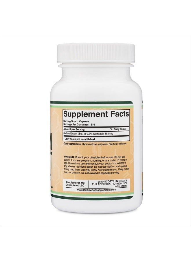 Saffron Supplement for Focus - Saffron Extract 88.5mg Vegan Capsules (210 Count) Minor Appetite Suppressant for Healthy Weight Management (Supports Eye, Retina, and Lens Health) by Double Wood