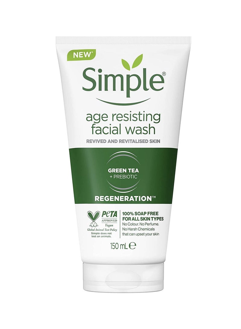 Simple Regeneration Age Resisting with green tea and prebiotic Facial Wash cleanser for revived and revitalised skin 150 ml