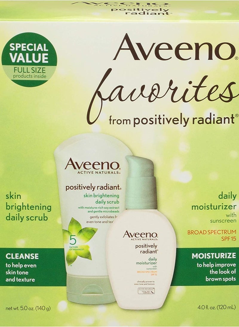 Aveeno Positively Radiant Gift Set Face Scrub And Moisturizer 2 Piece Set