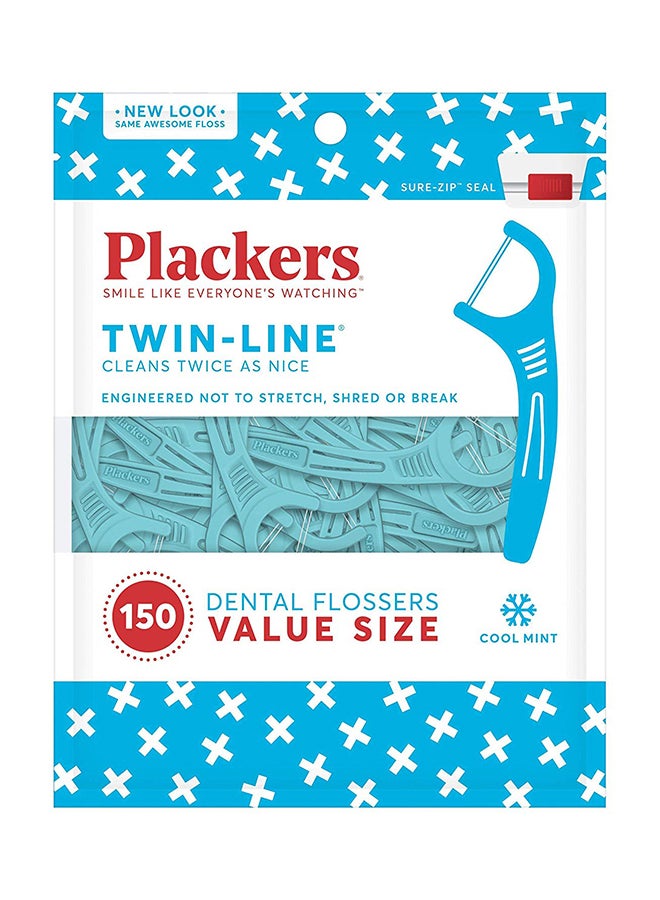 Pack Of 150 Twin-Line Dental Flossers Blue