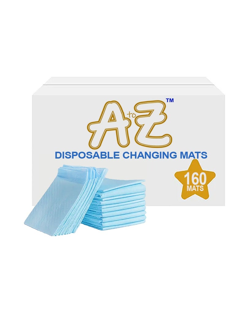 A to Z - Disposable Changing Mat size (45cm x 60cm) Large- Premium Quality for Baby Soft Ultra Absorbent Waterproof - Pack of 160 - Blue