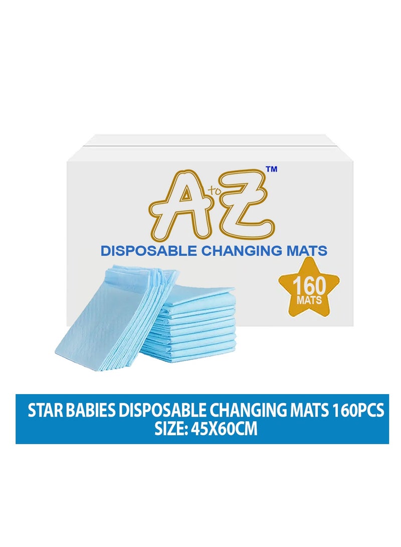 A to Z - Disposable Changing Mat size (45cm x 60cm) Large- Premium Quality for Baby Soft Ultra Absorbent Waterproof - Pack of 160 - Blue