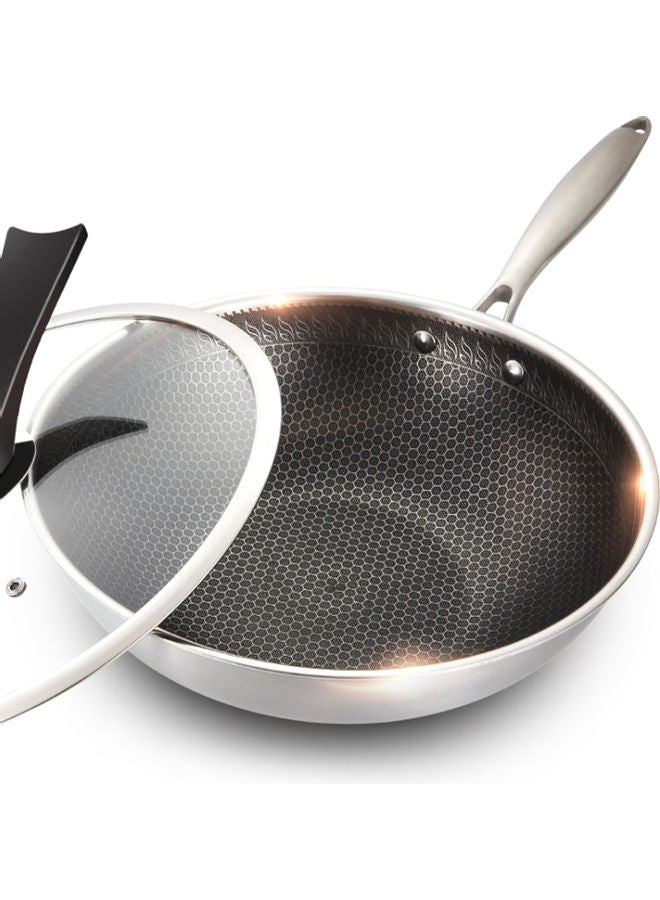 Stainless Steel Lid Non-Stick Wok with Lid Cookware Set Silver 52 x 12.50 x 32cm