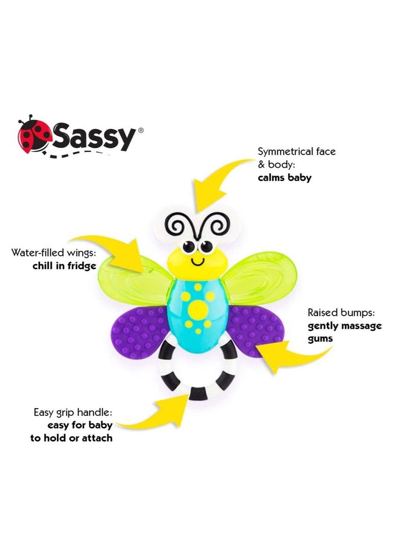 Sassy Flutterby Teether | Water-Filled Teether Soothes Gums | Variety Of Textures Massage Gums | For Ages 3 Months And Up (80106)