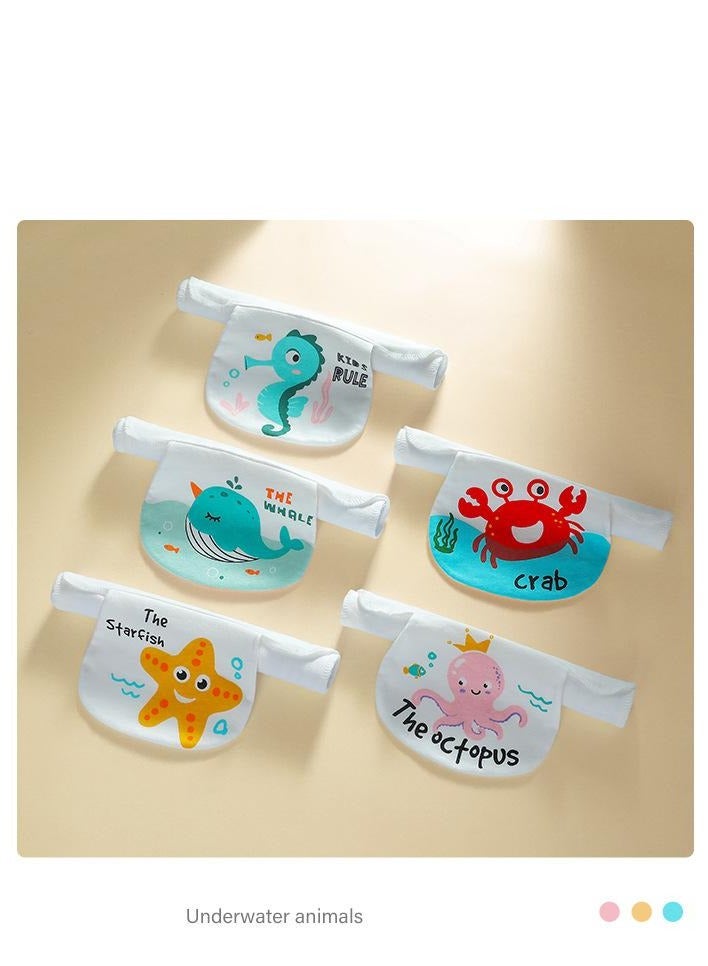 5 pieces of pack baby sweat-absorbent towel Cartoon baby sweat-absorbent towel breathable(Underwater animals)