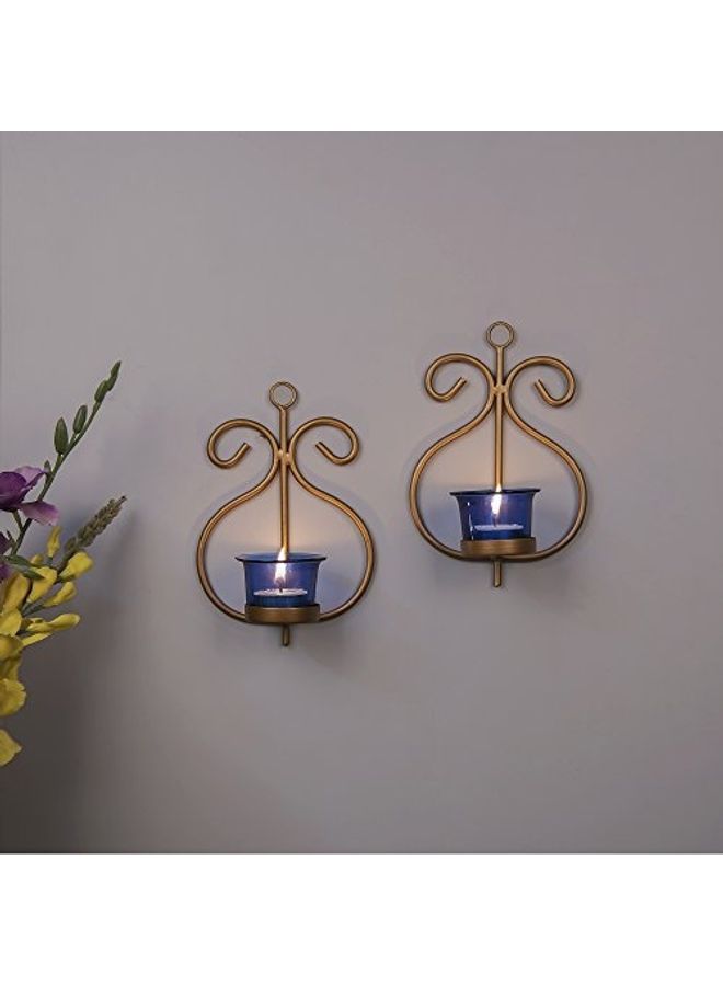 2-Piece Tea Light Wall Sconce with Glass Cups Gold 13 x 7 x 19cm