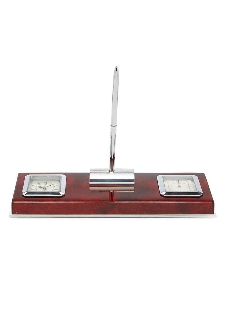 Table Clock With Pen And Card Holder Brown