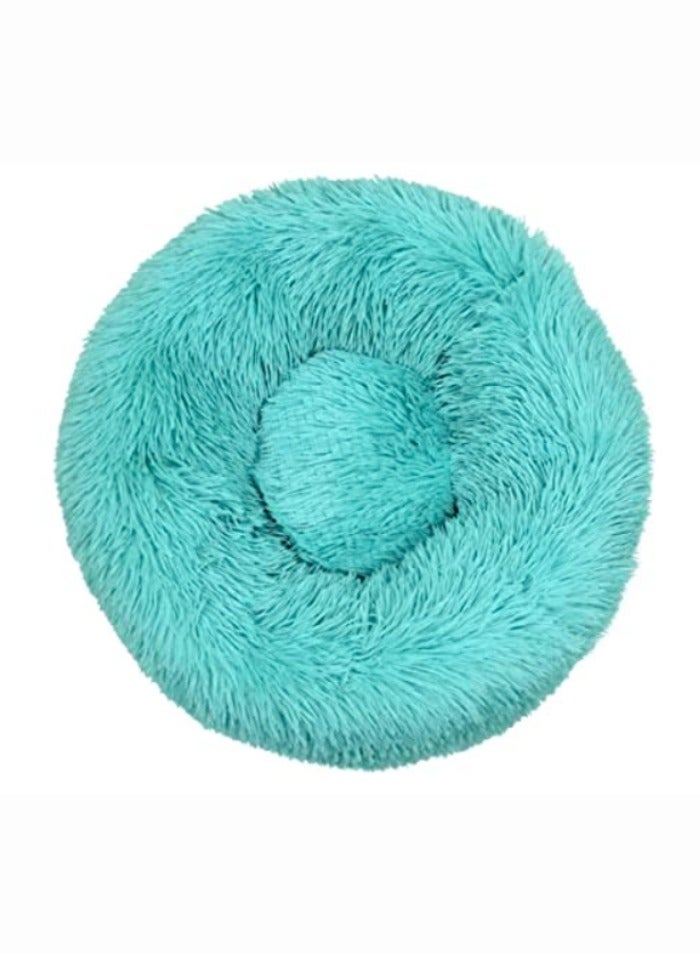 ComfyCraze Donut Shaped Cat Bed (Turquoise) - Cozy Pet Haven - Raised Edges, Super Warm Plush Fur, 60cm Diameter - Non-Slip Bottom, Removable & Washable - Ideal for Small/Medium Pets
