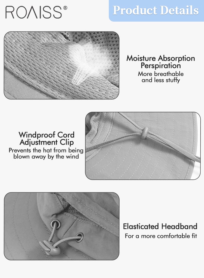 Breathable Wide Brim Fishing Hat with Removable Top UPF 50+ Anti-UV Water Resistant Tear-Resistant Sun Hat for Men & Women Adjustable Size with Chin Cord for Hiking Fishing Safaring