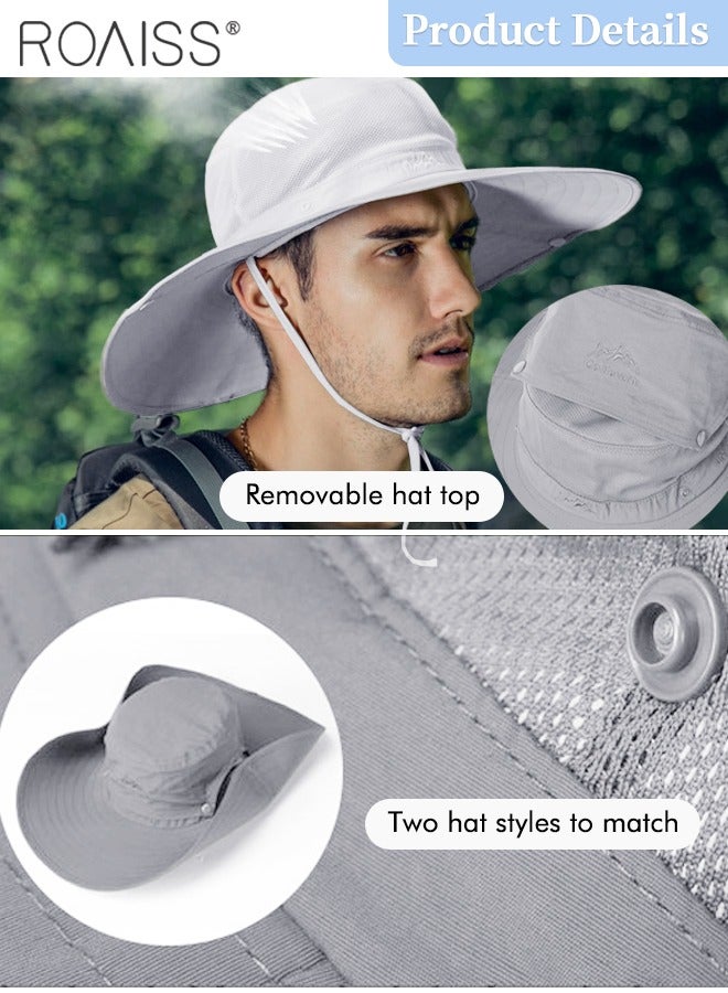 Breathable Wide Brim Fishing Hat with Removable Top UPF 50+ Anti-UV Water Resistant Tear-Resistant Sun Hat for Men & Women Adjustable Size with Chin Cord for Hiking Fishing Safaring