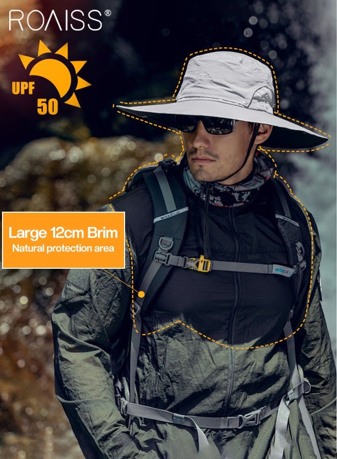 Breathable Wide Brim Fishing Hat with Removable Top UPF 50+ Anti-UV Water Resistant Tear-Resistant Sun Hat for Men & Women Adjustable Size with Chin Cord for Hiking Fishing Safaring