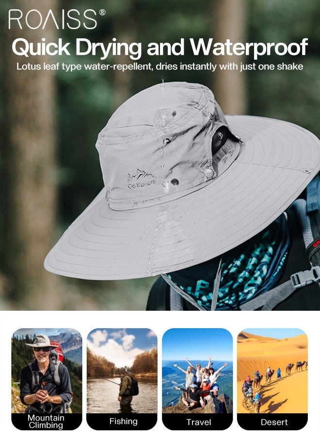 Breathable Wide Brim Fishing Hat with Removable Top UPF 50+ Anti-UV Water Resistant Tear-Resistant Sun Hat for Men & Women Adjustable Size with Chin Cord for Hiking Fishing Safaring