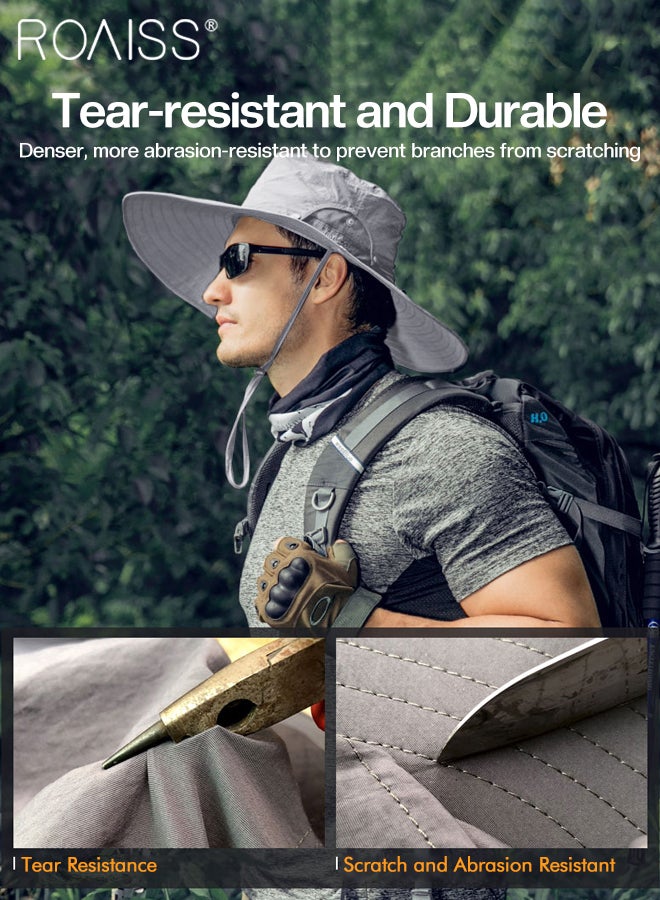 Breathable Wide Brim Fishing Hat with Removable Top UPF 50+ Anti-UV Water Resistant Tear-Resistant Sun Hat for Men & Women Adjustable Size with Chin Cord for Hiking Fishing Safaring