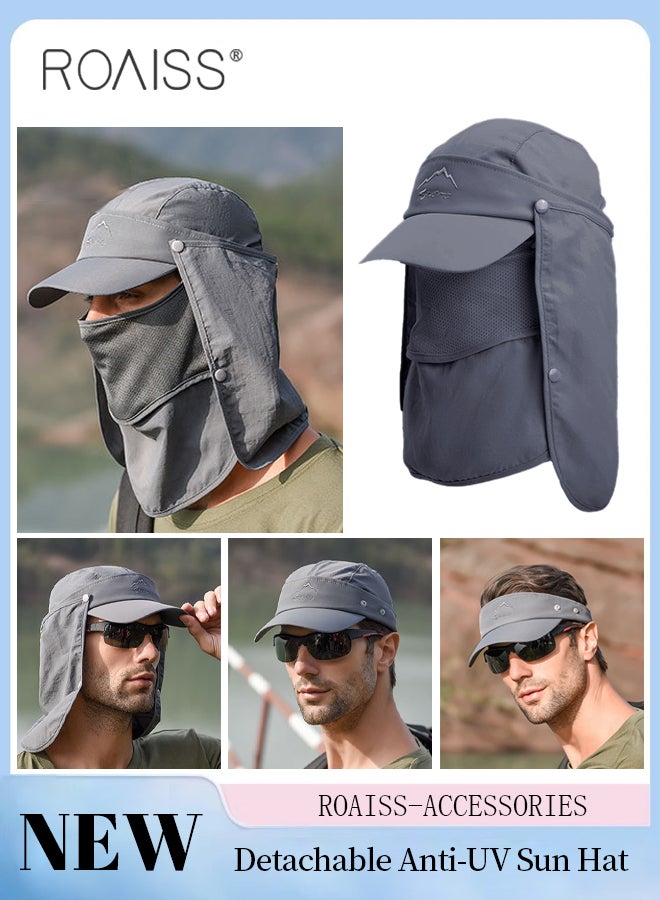 Detachable Fishing Hats with Shawl and Face Cover UPF 50+ Anti-UV Soft Foldable Breathable Quick-Drying Sun Hat for Men & Women Adjustable Size Hiking Climbing Outdoor Baseball Cap