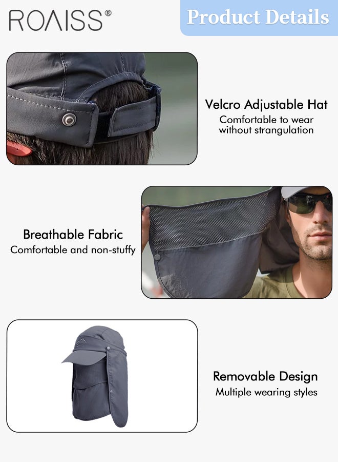 Detachable Fishing Hats with Shawl and Face Cover UPF 50+ Anti-UV Soft Foldable Breathable Quick-Drying Sun Hat for Men & Women Adjustable Size Hiking Climbing Outdoor Baseball Cap