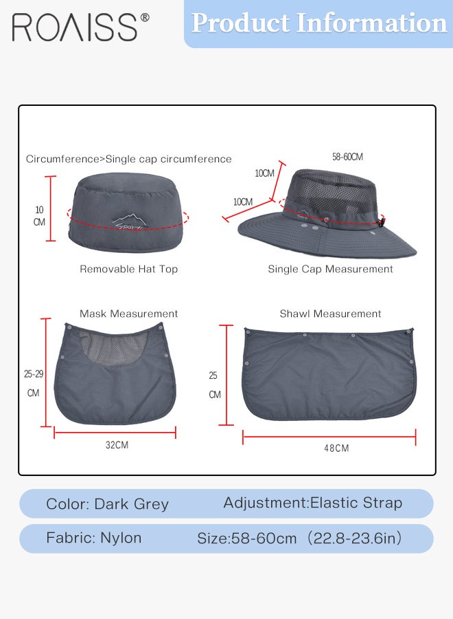 Detachable Wide Brim Fishing Hat with Shawl and Face Mask UPF 50+ Anti-UV Soft Foldable Breathable Sun Hat for Men & Women Adjustable Size Hiking Climbing Outdoor Hats