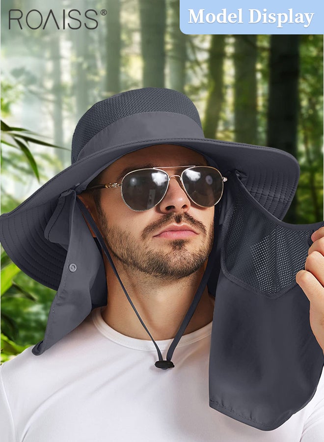 Detachable Wide Brim Fishing Hat with Shawl and Face Mask UPF 50+ Anti-UV Soft Foldable Breathable Sun Hat for Men & Women Adjustable Size Hiking Climbing Outdoor Hats