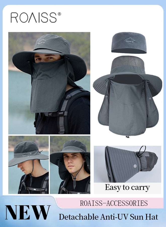 Detachable Wide Brim Fishing Hat with Shawl and Face Mask UPF 50+ Anti-UV Soft Foldable Breathable Sun Hat for Men & Women Adjustable Size Hiking Climbing Outdoor Hats