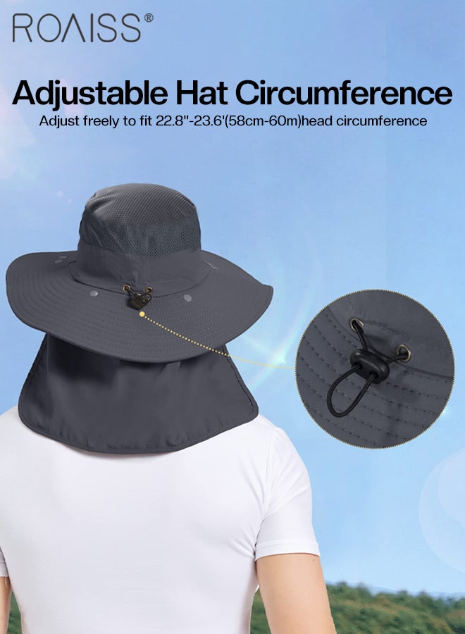 Detachable Wide Brim Fishing Hat with Shawl and Face Mask UPF 50+ Anti-UV Soft Foldable Breathable Sun Hat for Men & Women Adjustable Size Hiking Climbing Outdoor Hats