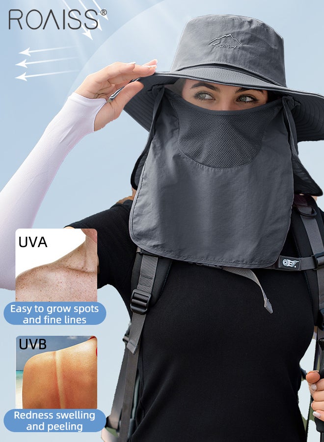 Detachable Wide Brim Fishing Hat with Shawl and Face Mask UPF 50+ Anti-UV Soft Foldable Breathable Sun Hat for Men & Women Adjustable Size Hiking Climbing Outdoor Hats