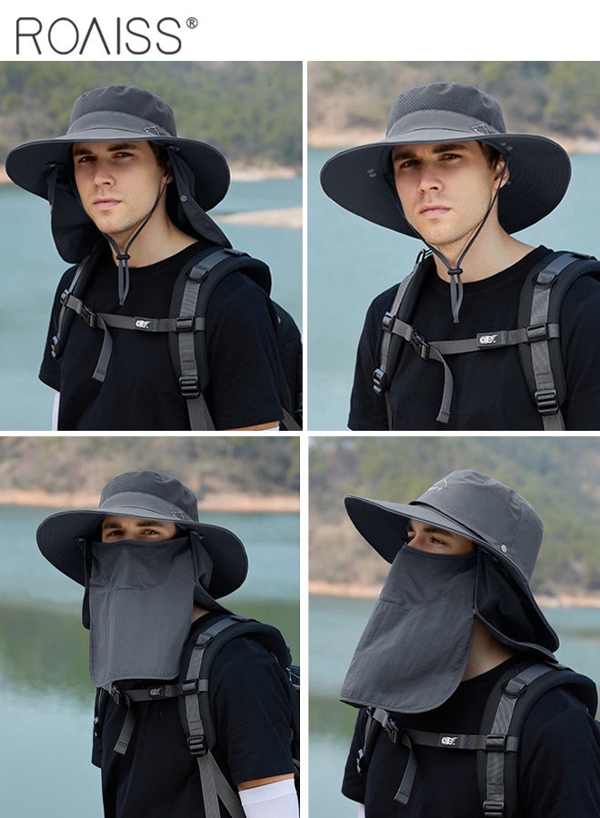 Detachable Wide Brim Fishing Hat with Shawl and Face Mask UPF 50+ Anti-UV Soft Foldable Breathable Sun Hat for Men & Women Adjustable Size Hiking Climbing Outdoor Hats