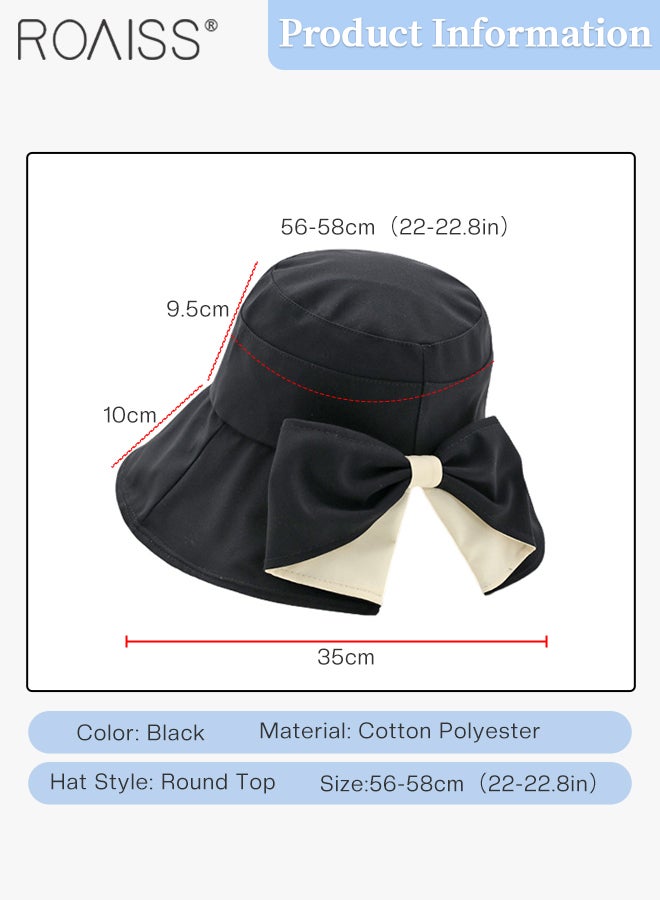 Wide Brim Bowknot Bucket Hat for Women Foldable Lightweight Breathable Sun Hat with UV Protection for Summer Beach Outdoor