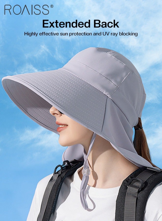 Large Brim Sun Hat with Shawl for Women with Ponytail Hole   Summer Sun Beach UV Protection Breathable Quick-drying Fisherman Cimbing Cap Outdoor Accessory