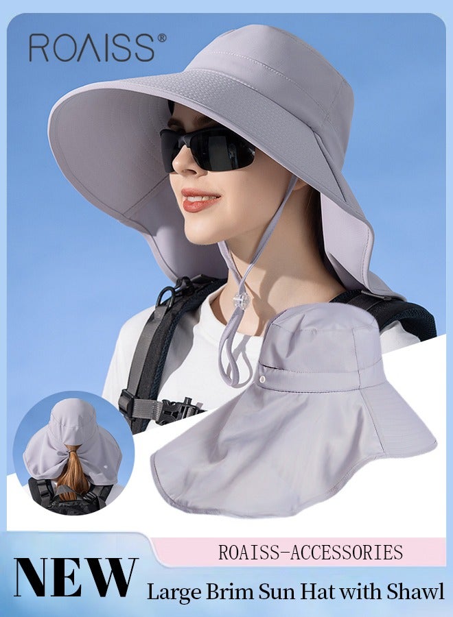 Large Brim Sun Hat with Shawl for Women with Ponytail Hole   Summer Sun Beach UV Protection Breathable Quick-drying Fisherman Cimbing Cap Outdoor Accessory