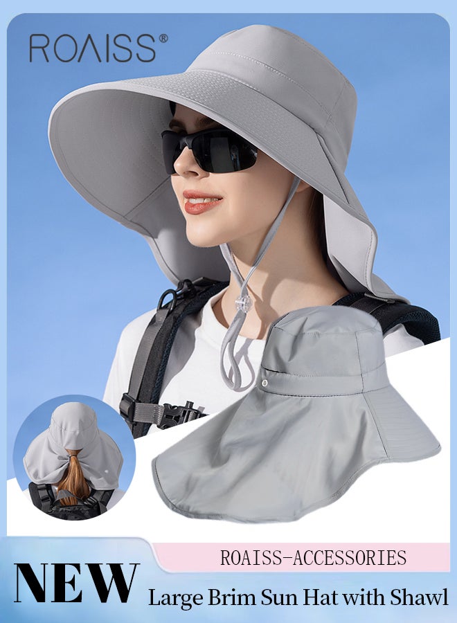 Large Brim Sun Hat with Shawl for Women with Ponytail Hole   Summer Sun Beach UV Protection Breathable Quick-drying Fisherman Cimbing Cap Outdoor Accessory