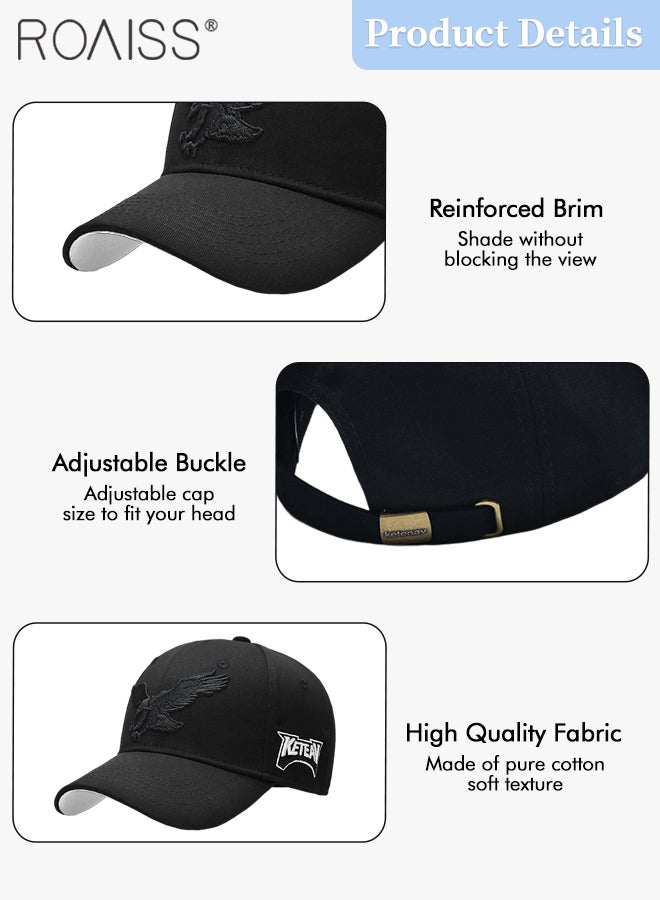 Eagle Embroidered Baseball Cap for Men Women, Adjustable Cotton Sun Hat Black One Size