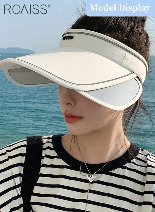 Sun Hat and Face Covering Set for Women Sun Visor Hat with Retractable Brim UPF50+ Sun Protection Empty Top Golf Visor Cap Tennis Running Sunshade Hat with Ear Hanging Ice Silk Mask