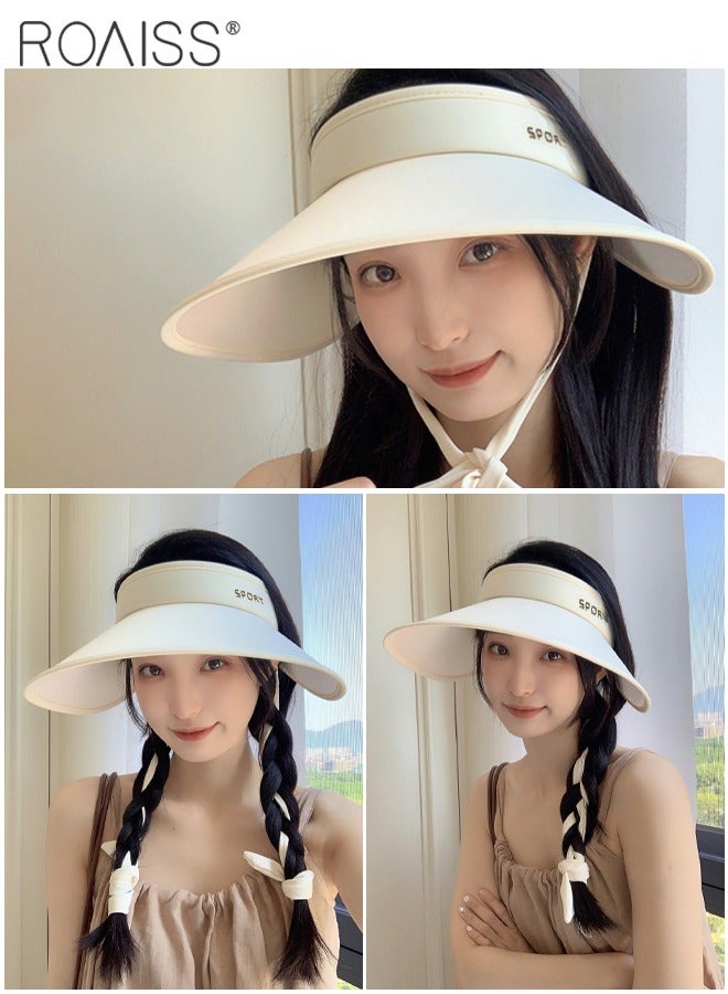 Rollable Wide Brim Sun Hat for Women Empty Top UPF50+ Sun Protection Outdoor Sports Cycling Beach Sun Cap with Strap Design Adjustable Size