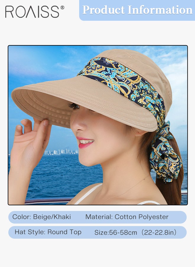 2 Pcs Detachable Anti-UV Sun Hat for Women Wide Brim Sun Protection Hat Summer Outdoor Neck Shield Shawl Multi-function Ponytail Hat Beige and Khaki